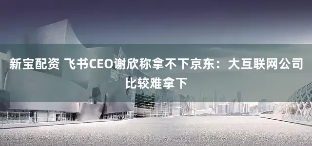 新宝配资 飞书CEO谢欣称拿不下京东：大互联网公司比较难拿下